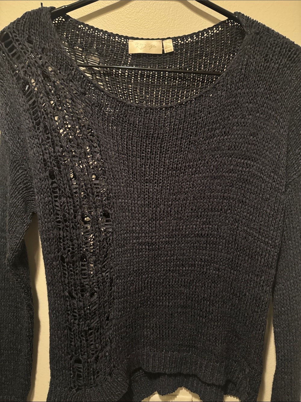 Navy Scoop-Neck Open Knit Asymetrical  Sweater
